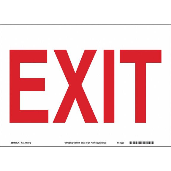 Brady Exit Sign, Exit, 7"x10" 22489