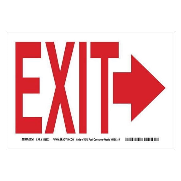 Brady Exit Sign, Plastic, 14" W, 10" H, Exit, White 116087