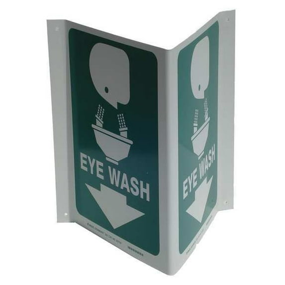 Brady Eye Wash Sign,12X18",Wht/Grn,Ps,Eng 80704