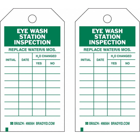 Brady Eye Wash Sta Inspection Tag,Grn/Wht,PK10 86564
