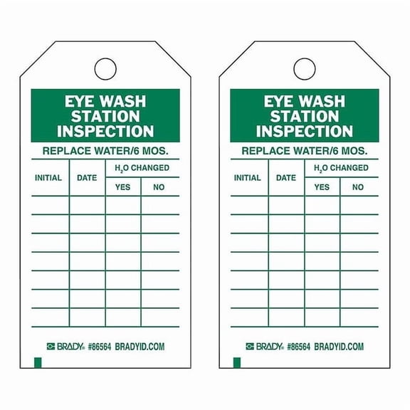 Brady Eye Wash Sta Inspection Tag,Grn/Wht,PK10 86564