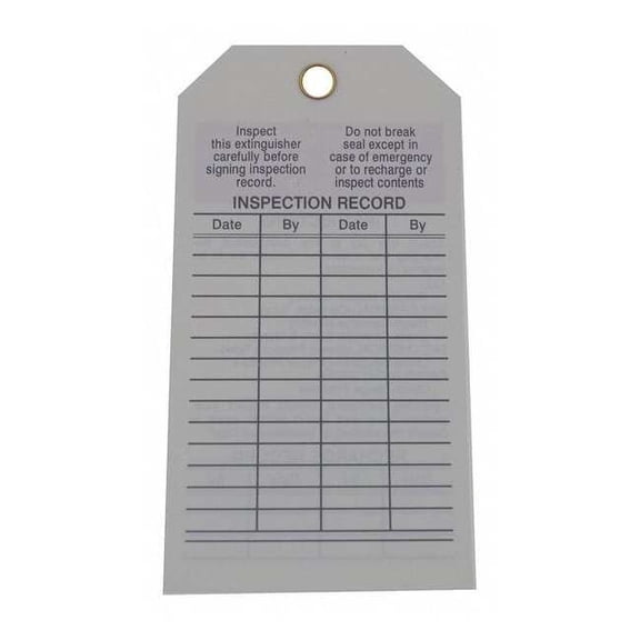 Tag, Fire Extinguisher, Polyester, 5 3/4 in H x 3 in W, White, Rectangle, 25 PK
