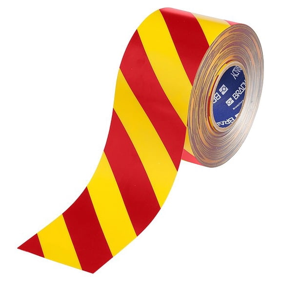 Brady Floor Marking Tape,Red/Ylw,4"W,100ft 177051