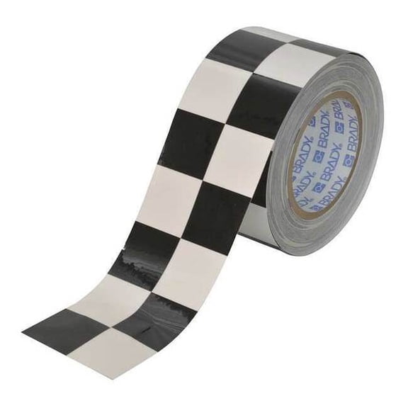 Floor Marking Tape, Polyester, Checkered, Black, White, 3 in W., 8 mil Thickness