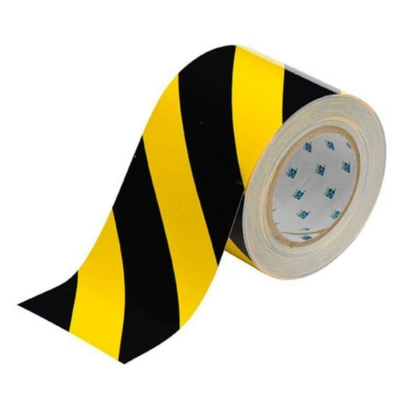 Brady Floor Tape,Black/Yellow,4 inx100 ft,Roll 104377