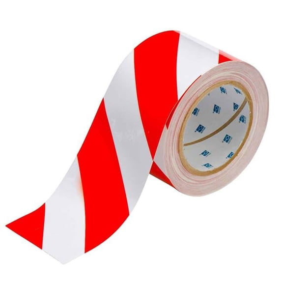 Brady Floor Tape,Red/White,3 inx100 ft,Roll 104348