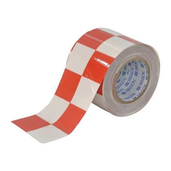 Brady Floor Tape,Red/White,4 inx100 ft,Roll 121918