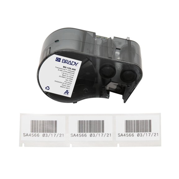 Brady FreezerBondz Polyester Pre-Sized Labels for Label Printer BMP51/BMP53/M511-180 Self Adhesive Printer Labels - Black on White (44,45 mm (W) x 25,40 mm (H)) - M5-125-490 CA2