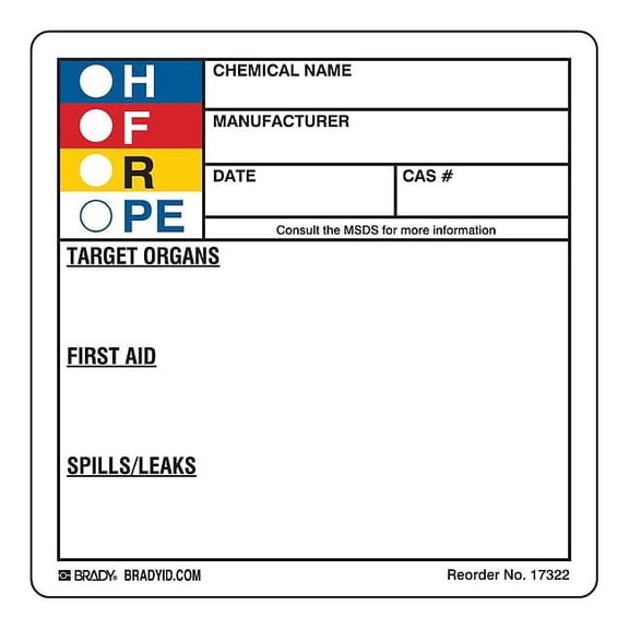 Brady Label, HMIG, Polyester, 3 7/8 in W, 3 7/8 in H 17322LS