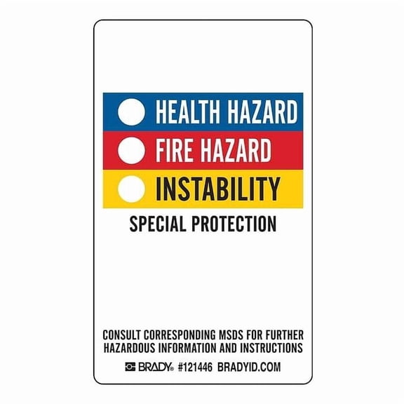 Brady Label, Hazardous, Write on, Vinyl, 3 in W, 5 in H 121446