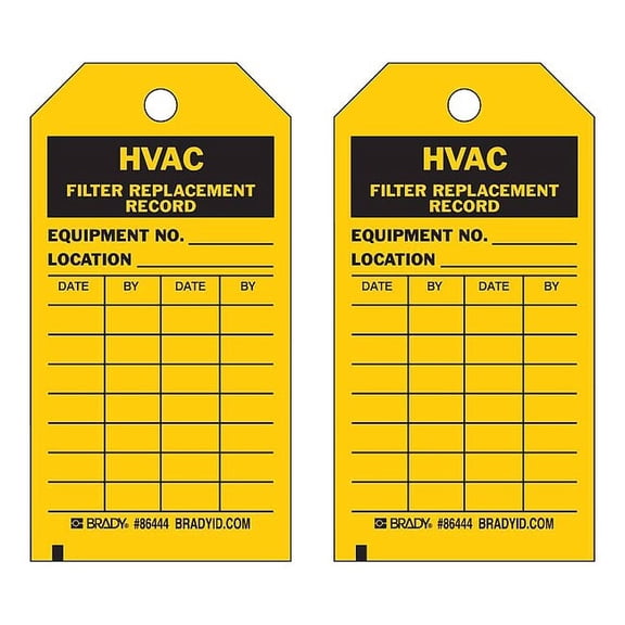 Brady HVAC Fl Replacement Rcd Tag,Bk/Yel,PK10 86444
