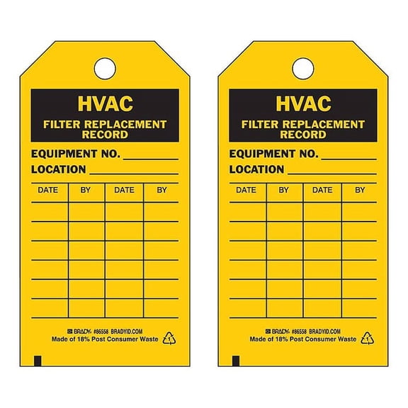 Brady HVAC Fl Replacement Rcd Tag,Bk/Yel,PK10 86558