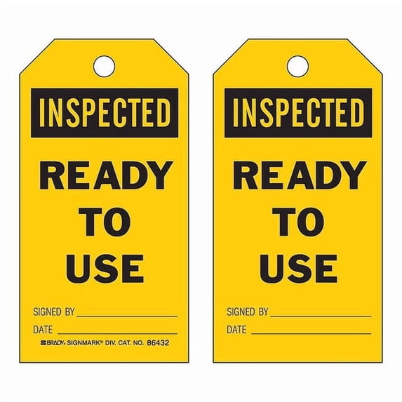 Brady Inspected Tag,7 x 4 In,Bk/Yel,PK100 86716