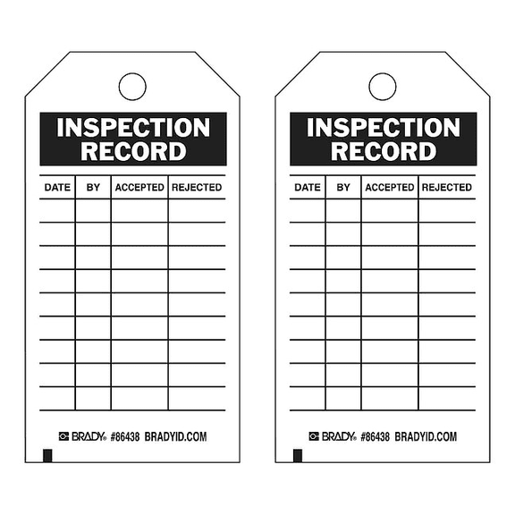 Brady Inspection Rcd Tag,5-3/4 x 3 In,Brs,PK10 86438