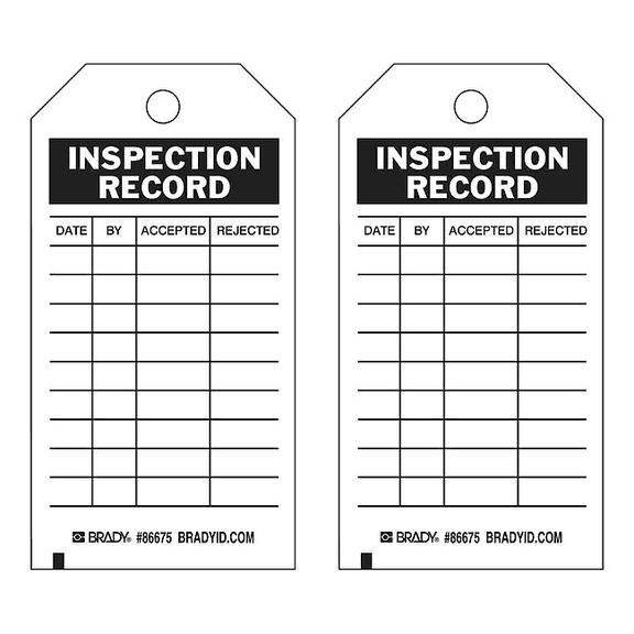 Tag, Inspection, Paper, 5 3/4 in H x 3 in W, Black on White, Rectangle, 100 PK 86675