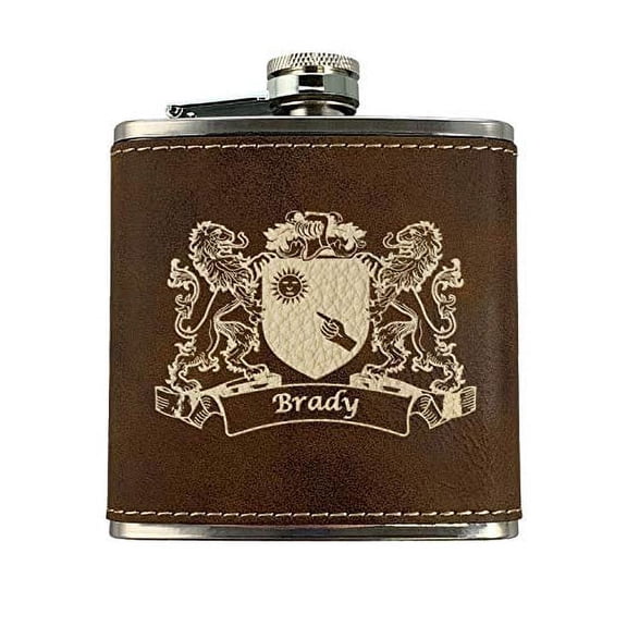Brady Irish Coat of Arms Leather Flask - Rustic Brown