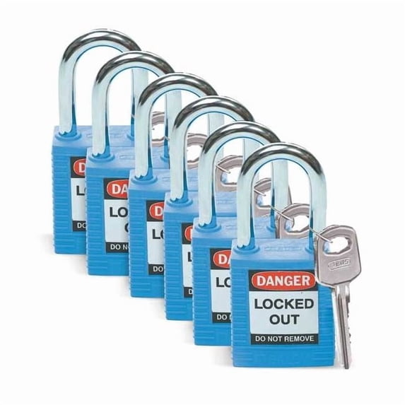 Lockout Padlock, Keyed Different, Nylon, Standard Body Size, 1-3/4 in H, Blue, PK6 51344