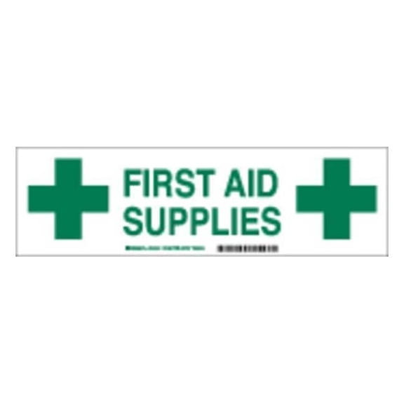 Brady Cabinet Label, First Aid Supplies, 3 1/2 in H x, 12 in W, Polyester 60292
