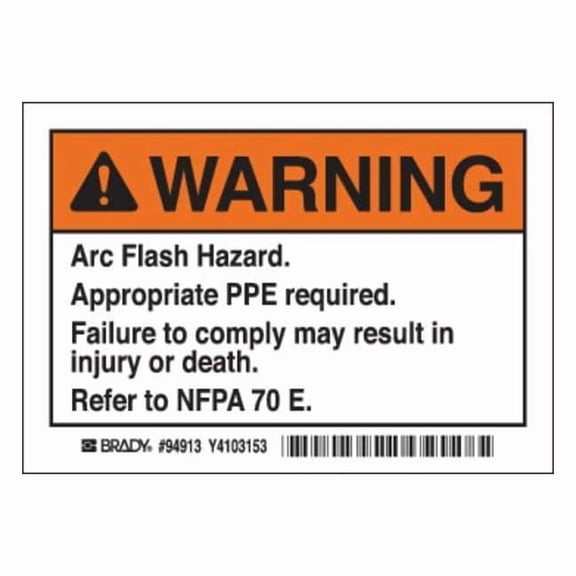 Arc Flash Warning Label, 3 1/2 in Height, 5 in Width, Polyester, Horizontal Rectangle, English
