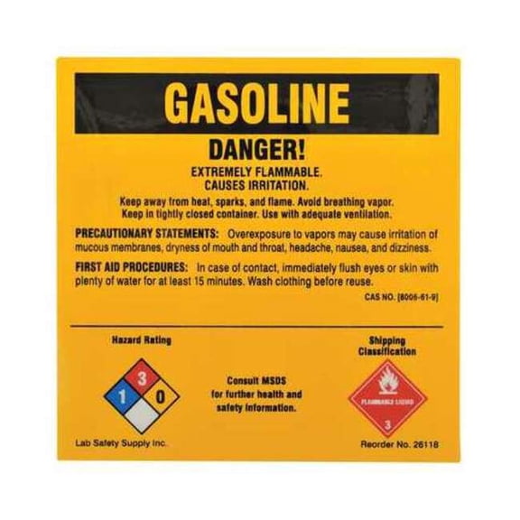 Brady Label, Gasoline, Polyester, 5 in W, 5 in H 26118LS