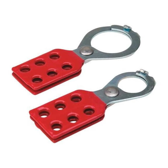 Lockout Hasp, Red, Steel, 6 Max. No. of Padlocks, 67/200 in Max. Shackle Dia.