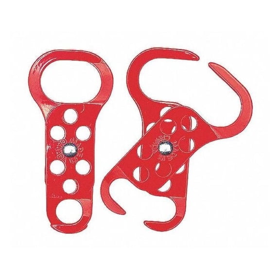 Lockout Hasp, Red, Steel, 6 Max. No. of Padlocks, 189/500 in Max. Shackle Dia.