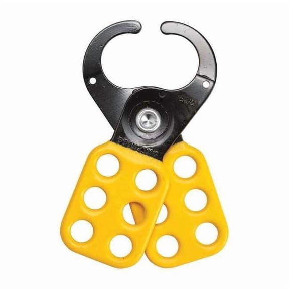 Lockout Hasp, Yellow, Steel, 6 Max. No. of Padlocks, 47/100 in Max. Shackle Dia., 1 in Jaw Clearance