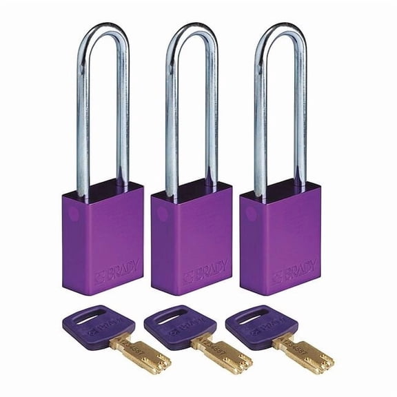 Brady Lockout Padlock,Al,1/4" W,Purple,PK3