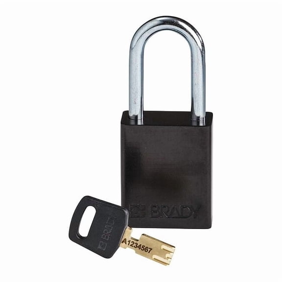 Lockout Padlock, Keyed Different, Aluminum, Black, 1 1/2 in Shackle Height, 1 1/2 in Body Width