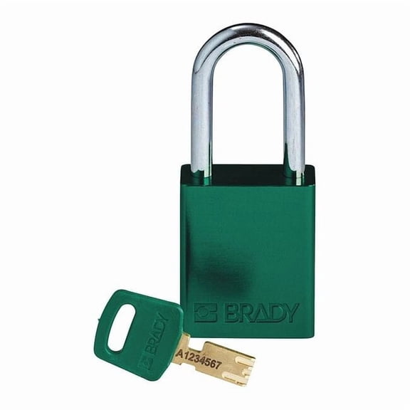 Brady Worldwide B2347025 ALU-GRN-38ST-KD Brady SafeKey Lockout Padlock - Aluminum 1.5 in. Steel Shackle Key Different