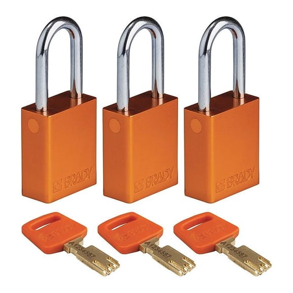 Brady Lockout Padlock,Al,Open Shackel,Org,PK3 ALU-ORG-38ST-KA3PK