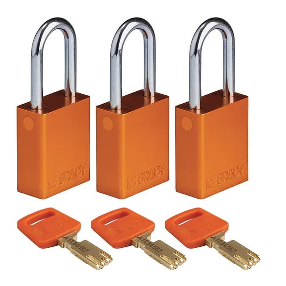 Brady Lockout Padlock Aluminum Orange Keyed Alike OSHA Safety Locks 3 Pack Steel Open Shackle