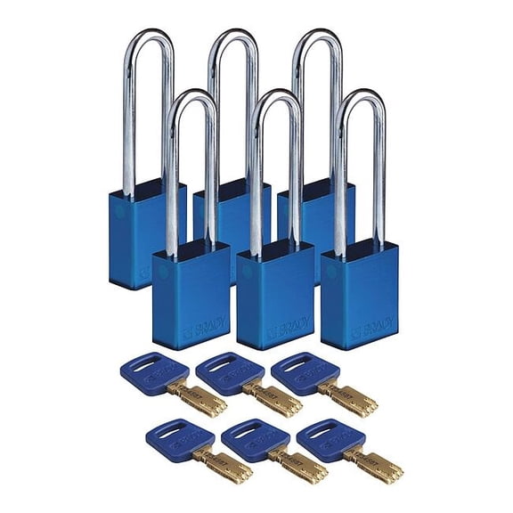 Brady Lockout Padlock,Blue,1-1/2" W Body,PK6 ALU-BLU-76ST-KD6PK