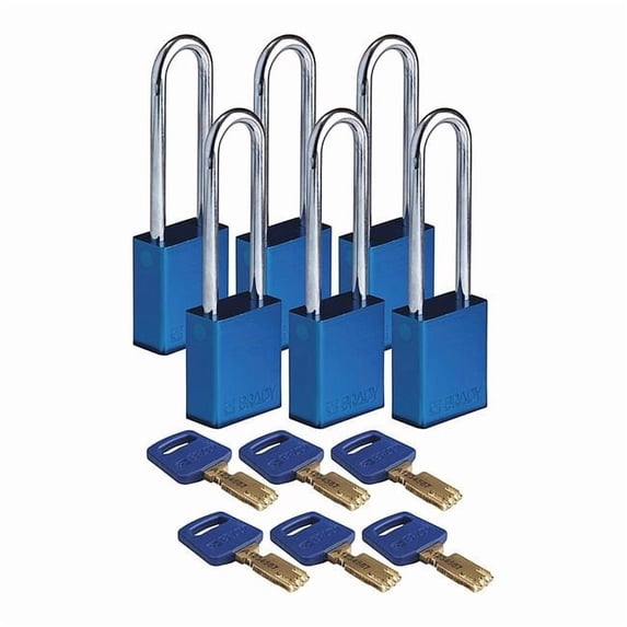 Lockout Padlock, Keyed Alike, Aluminum, Blue, 3 in Shackle Height, 1 1/2 in Body Width, 6 PK