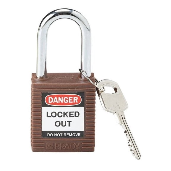 Lockout Padlock, Keyed Alike, Nylon, Brown, 1 1/2 in Shackle Height, 1 1/2 in Body Width, 6 PK