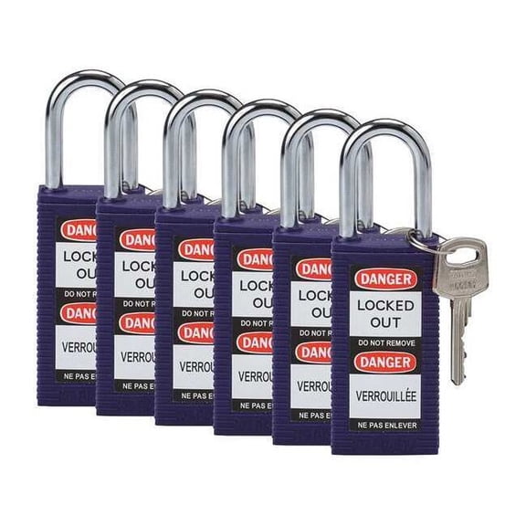 Brady Lockout Padlock,KA,Purple,3"H,PK6 123430