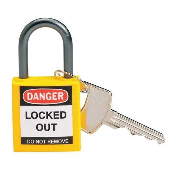 Lockout Padlock, Keyed Alike, Nylon, Yellow, 1 in Shackle Height, 1 3/16 in Body Width, 6 PK