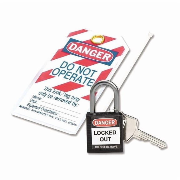 Lockout Padlock, Keyed Different, Nylon, Black, 1 in Shackle Height, 1 1/4 in Body Width