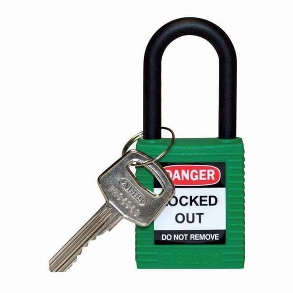 Lockout Padlock, Keyed Different, Nylon, Green, 1 1/2 in Shackle Height, 1 1/2 in Body Width