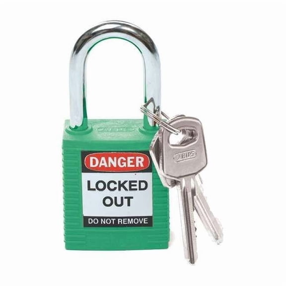 Lockout Padlock, Keyed Different, Nylon, Green, 1 1/2 in Shackle Height, 1 1/2 in Body Width