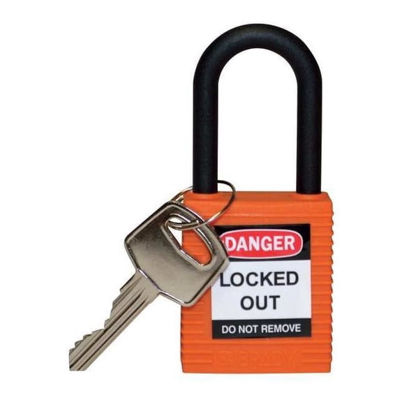 Lockout Padlock, Keyed Different, Nylon, Orange, 1 1/2 in Shackle Height, 1 1/2 in Body Width