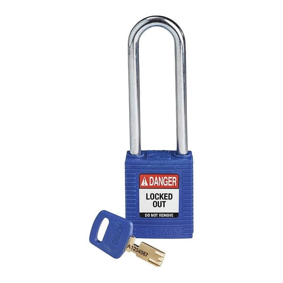 Brady Lockout Padlock,Nylon,Bl,Key Different NYL-BLU-76ST-KD