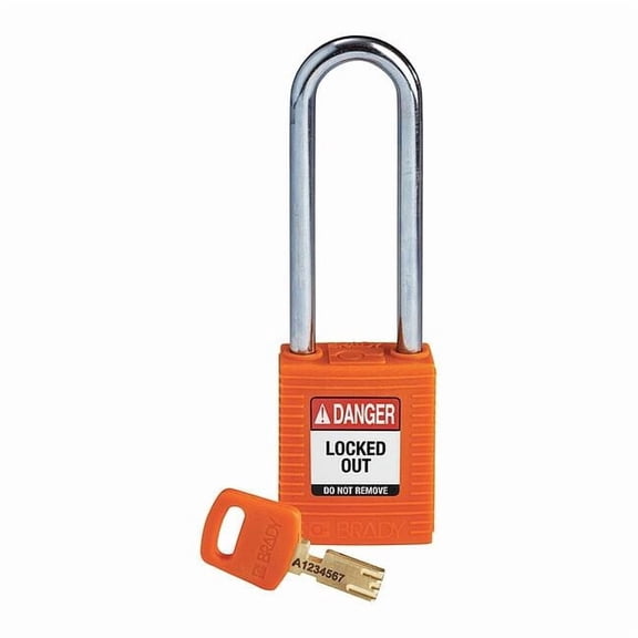 Brady Lockout Padlock,Nylon,Org,Key Different NYL-ORG-76ST-KD