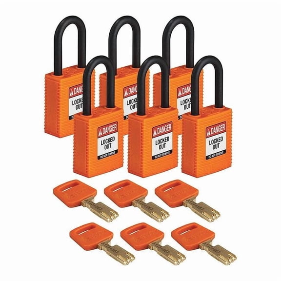 Brady Lockout Padlock,Nylon,Org,Rectangle,PK6 NYL-ORG-38PL-KD6PK