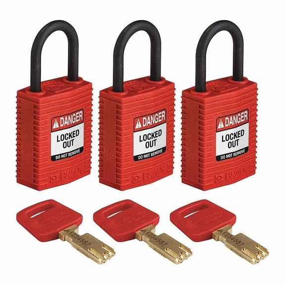 Brady Lockout Padlock,Nylon,Red,PK3 CPT-RED-25PL-KA3PK