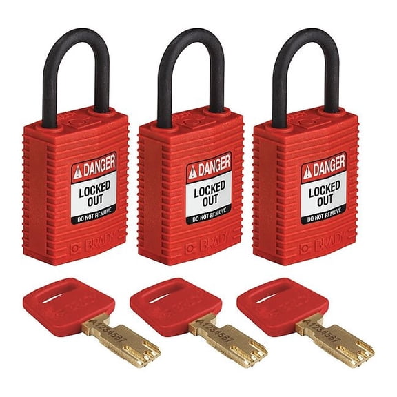 Brady Lockout Padlock,Nylon,Red,PK3 CPT-RED-25PL-KA3PK