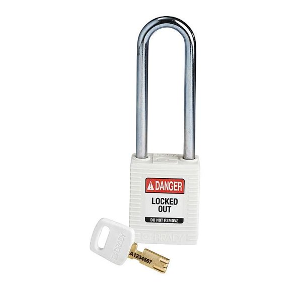 Brady Lockout Padlock,Nylon,Wht,Key Different NYL-WHT-76ST-KD