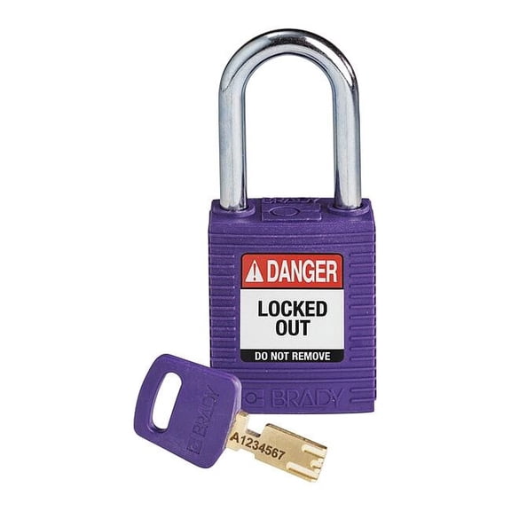 Lockout Padlock, Keyed Different, Nylon, Purple, 1 1/2 in Shackle Height, 1 1/2 in Body Width