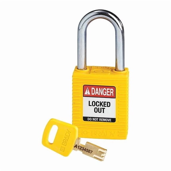 Lockout Padlock, Keyed Different, Nylon, Yellow, 1 1/2 in Shackle Height, 1 1/2 in Body Width