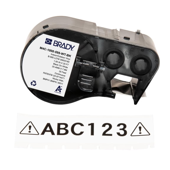 Brady All Weather Permanent Adhesive Vinyl Label Tape 1" Black on White